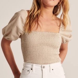 Puff sleeve smocked polka dot top